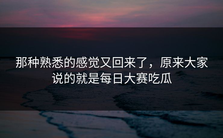 那种熟悉的感觉又回来了，原来大家说的就是每日大赛吃瓜