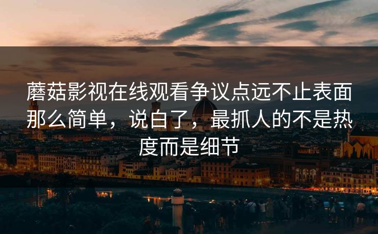 蘑菇影视在线观看争议点远不止表面那么简单，说白了，最抓人的不是热度而是细节