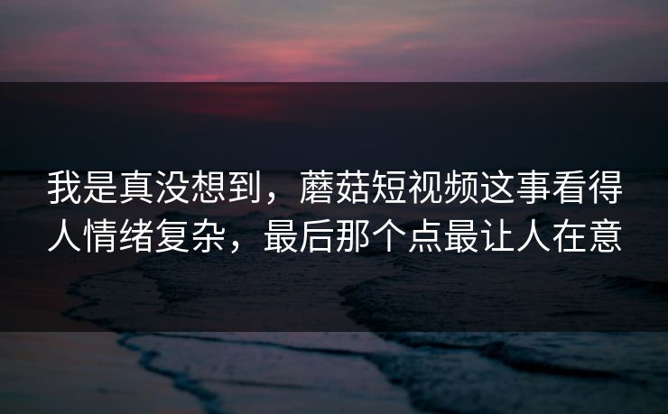 我是真没想到，蘑菇短视频这事看得人情绪复杂，最后那个点最让人在意