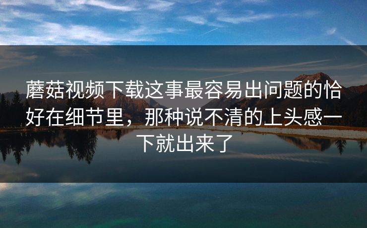 蘑菇视频下载这事最容易出问题的恰好在细节里，那种说不清的上头感一下就出来了