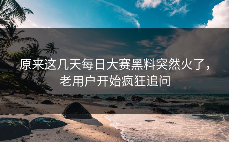 原来这几天每日大赛黑料突然火了，老用户开始疯狂追问